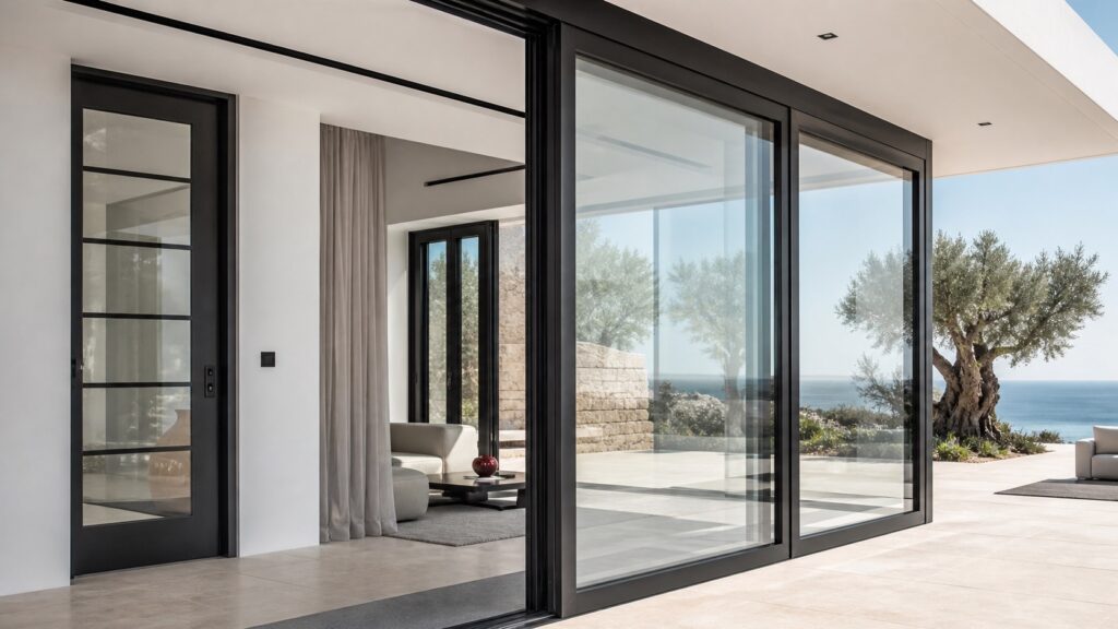 Λεπτομέρεια σύγχρονων κουφωμάτων αλουμινίου και συρόμενων συστημάτων